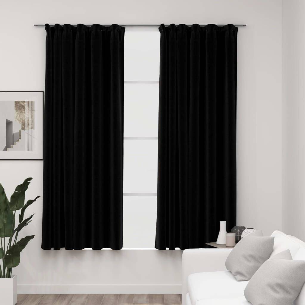 Verdunkelungsvorhänge Haken Leinenoptik 2Stk. Schwarz 140x175cm-0