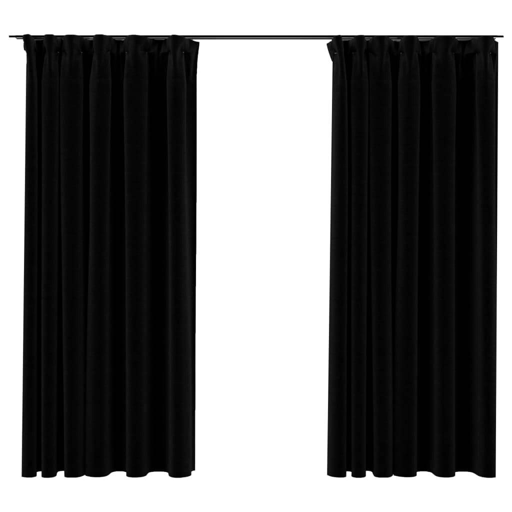 Verdunkelungsvorhänge Haken Leinenoptik 2Stk. Schwarz 140x175cm-3