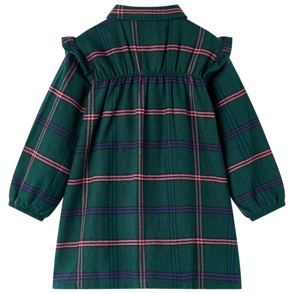 Kinderkleid mit Langen Ärmeln und Rüschen Dunkelgrün 92-2