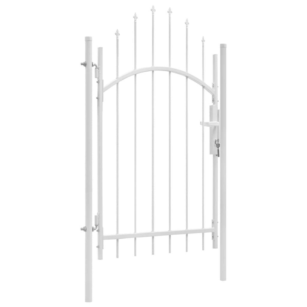 Gartentor mit gewölbter Spitze Stahl 1 x 2,45 m Weiß-1