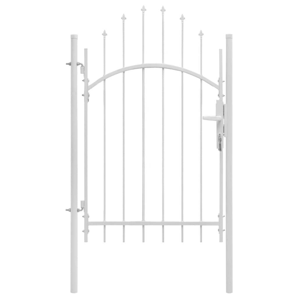 Gartentor mit gewölbter Spitze Stahl 1 x 2,25 m Weiß-0