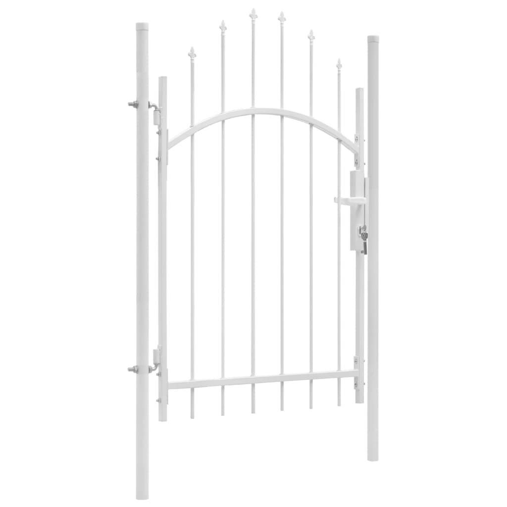 Gartentor mit gewölbter Spitze Stahl 1 x 2,25 m Weiß-3