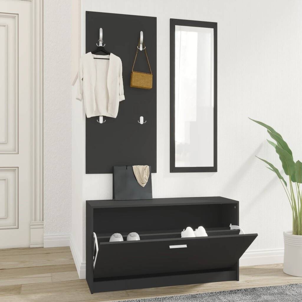 3-tlg. Flurmöbel-Set Schwarz Holzwerkstoff-0