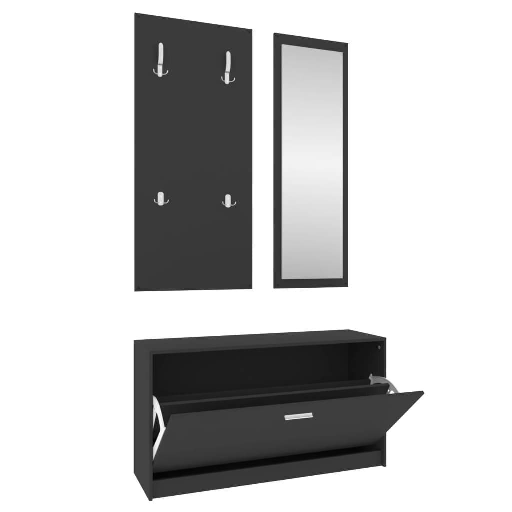 3-tlg. Flurmöbel-Set Schwarz Holzwerkstoff-1