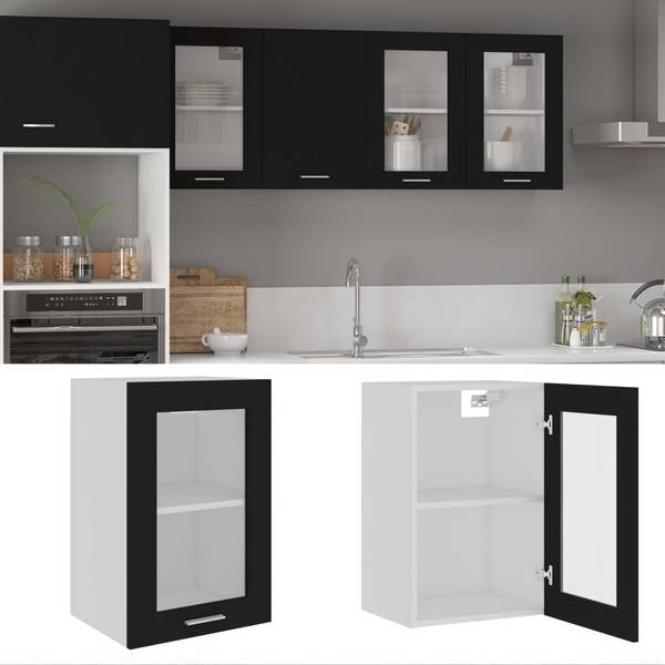Hängeglasschrank Schwarz 40x31x60 cm Spanplatte