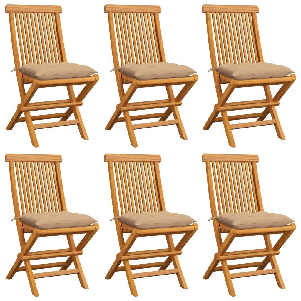 Gartenstühle mit Beige Kissen 6 Stk. Massivholz Teak-0