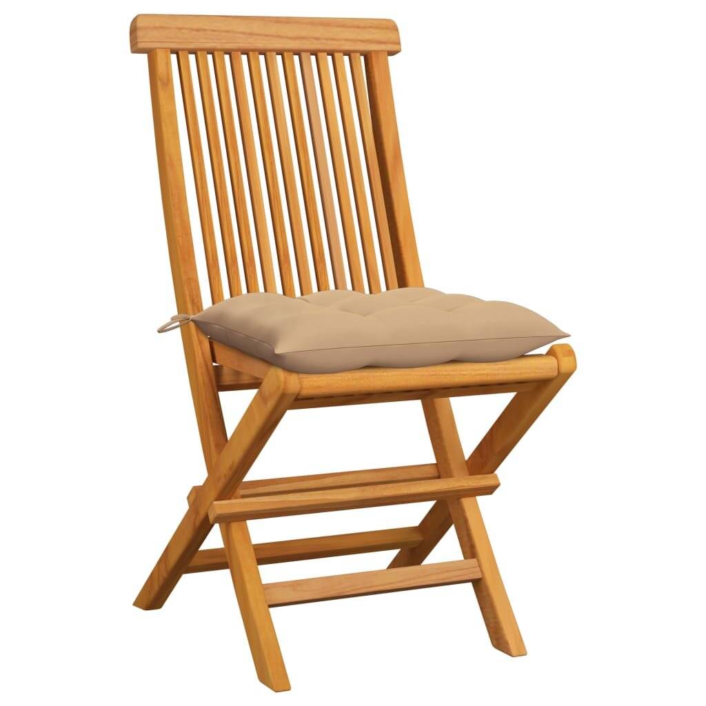 Gartenstühle mit Beige Kissen 6 Stk. Massivholz Teak-4