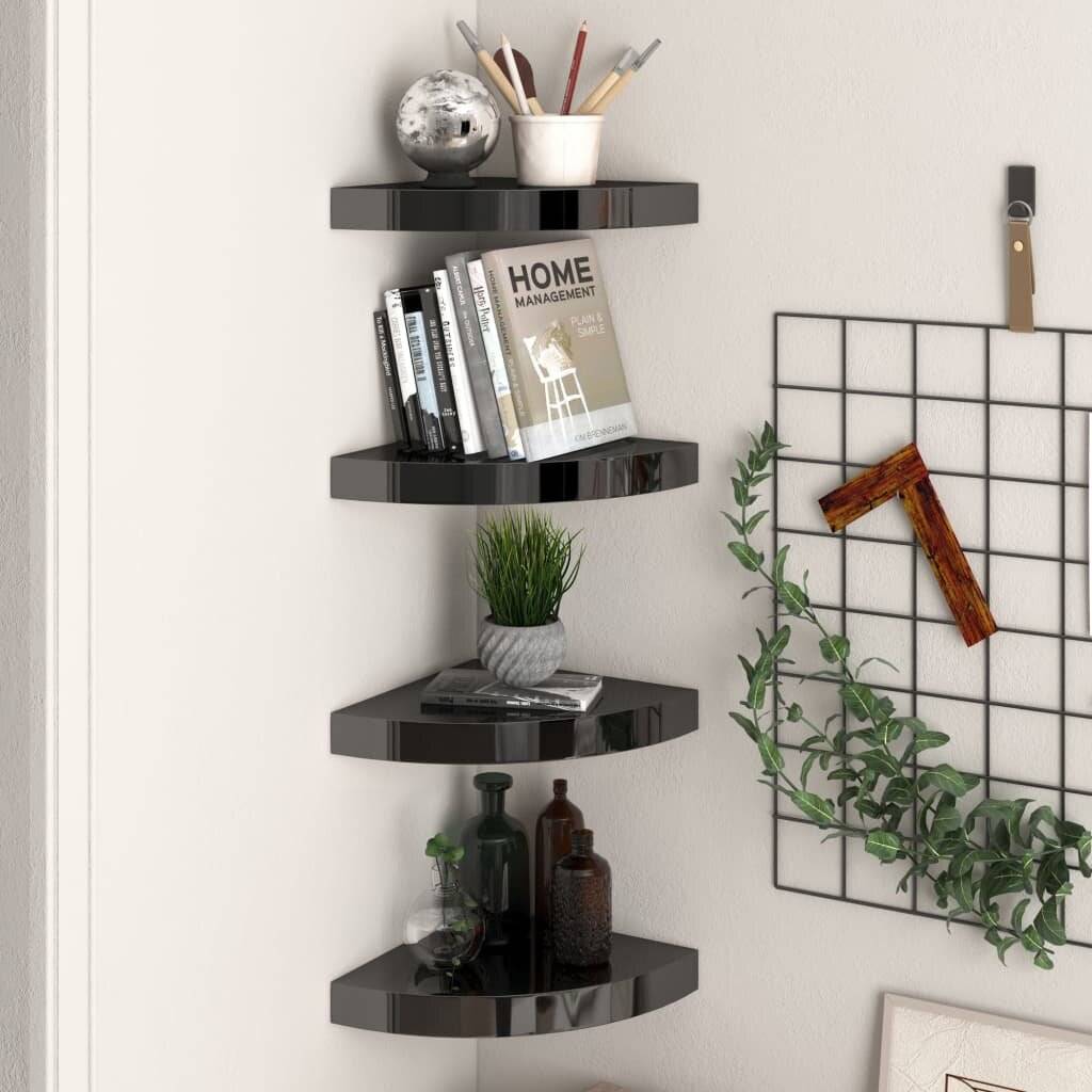 Eck-Schweberegale 4 Stk. Hochglanz-Schwarz 25x25x3,8 cm MDF-0