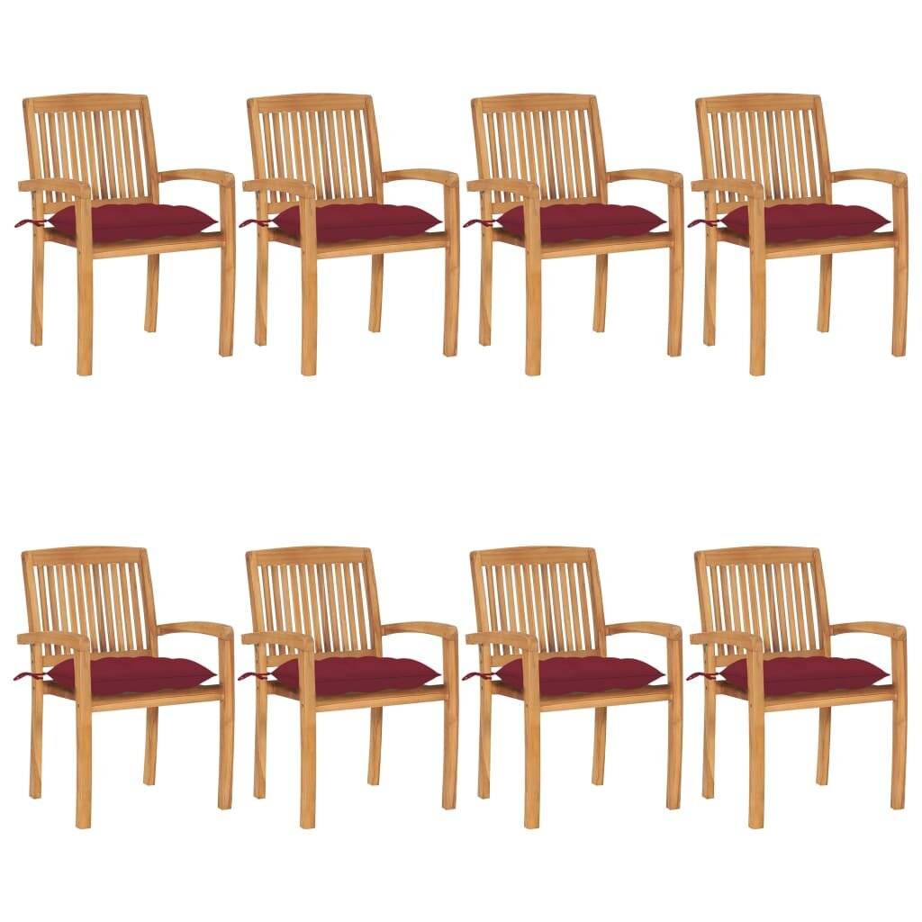 Stapelbare Gartenstühle mit Kissen 8 Stk. Massivholz Teak-0