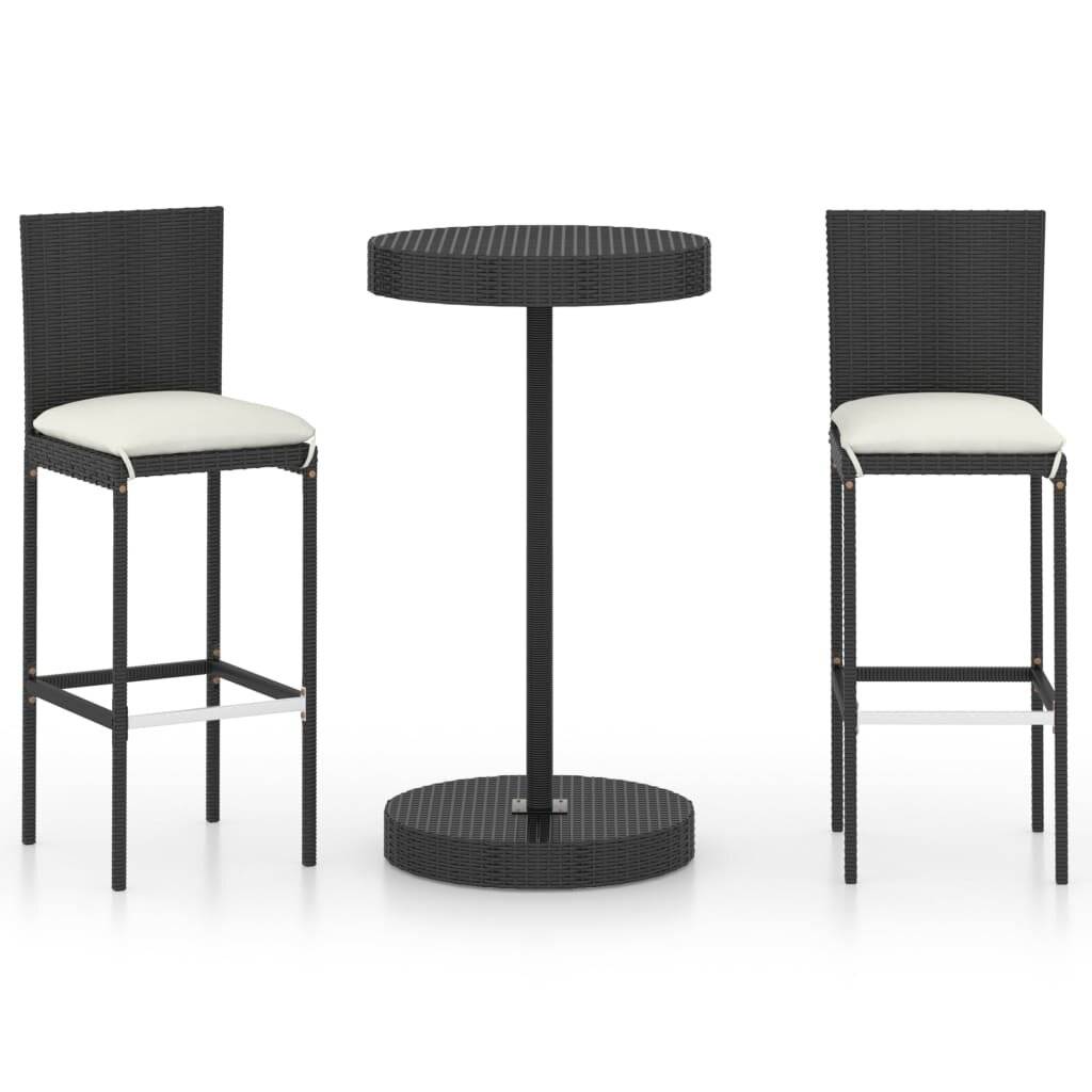 3-tlg. Gartenbar-Set mit Kissen Poly Rattan Schwarz-0