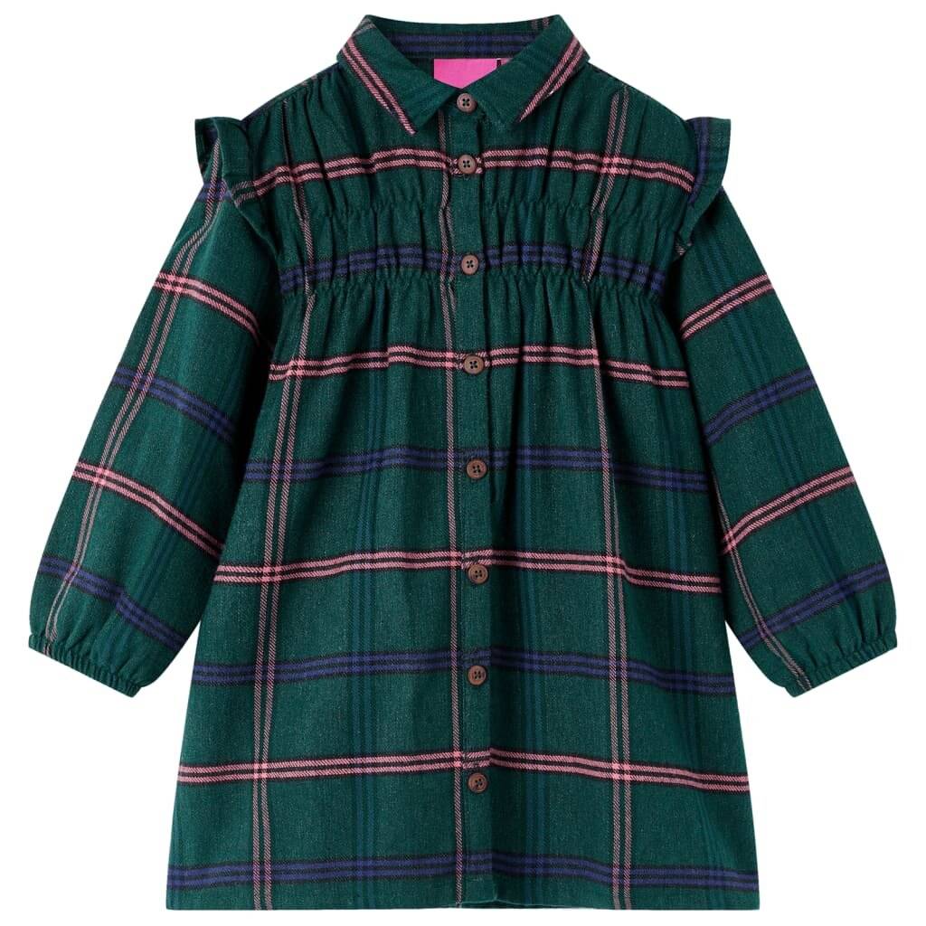 Kinderkleid mit Langen Ärmeln und Rüschen Dunkelgrün 92-0