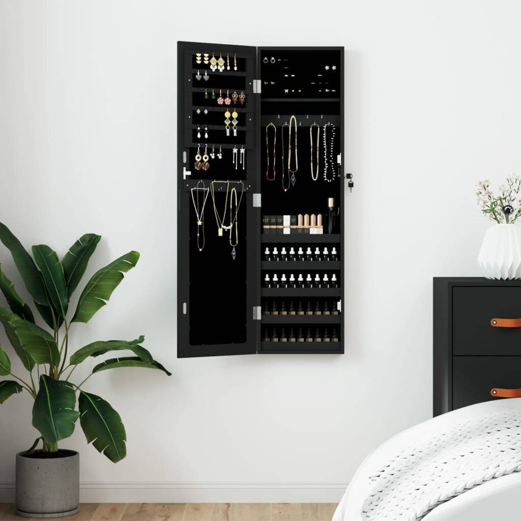 Schmuckschrank mit Spiegel Wandmontage Schwarz 30x8,5x106 cm-0
