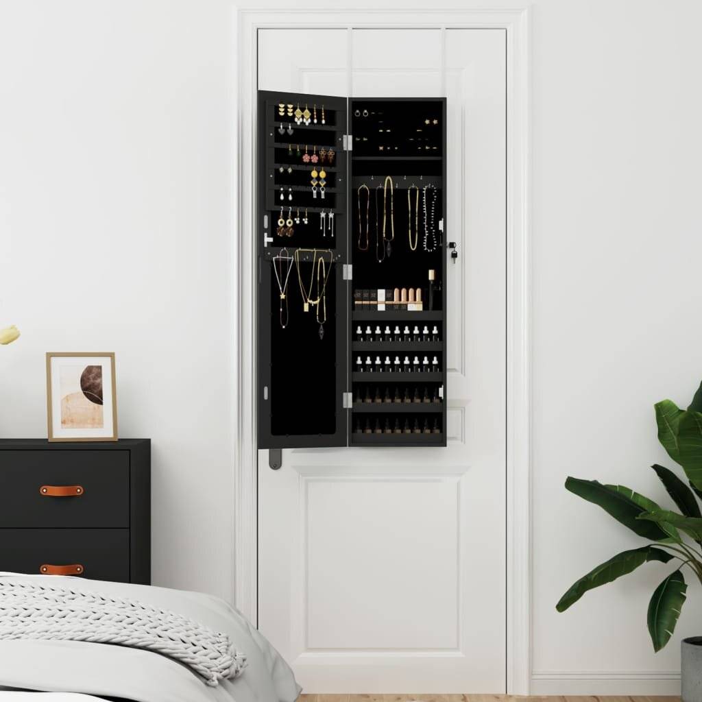 Schmuckschrank mit Spiegel Wandmontage Schwarz 30x8,5x106 cm-2