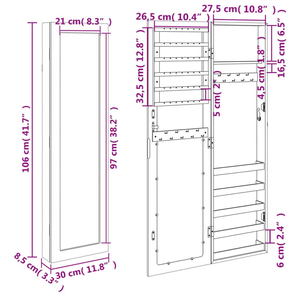 Symbolbild für Schmuckschrank mit Spiegel Wandmontage Schwarz 30x8,5x106 cm