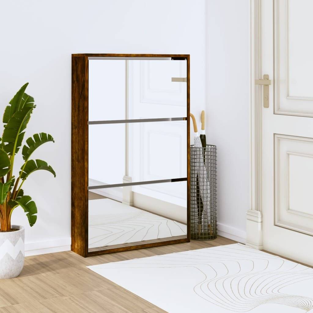 Schuhschrank mit Spiegel 3 Fächer Räuchereiche 63x17x102,5 cm-0
