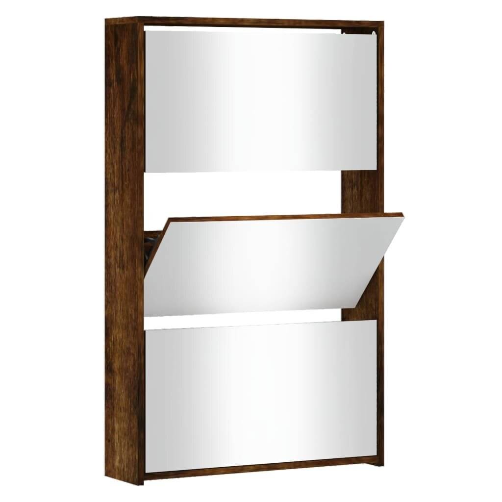 Schuhschrank mit Spiegel 3 Fächer Räuchereiche 63x17x102,5 cm-1