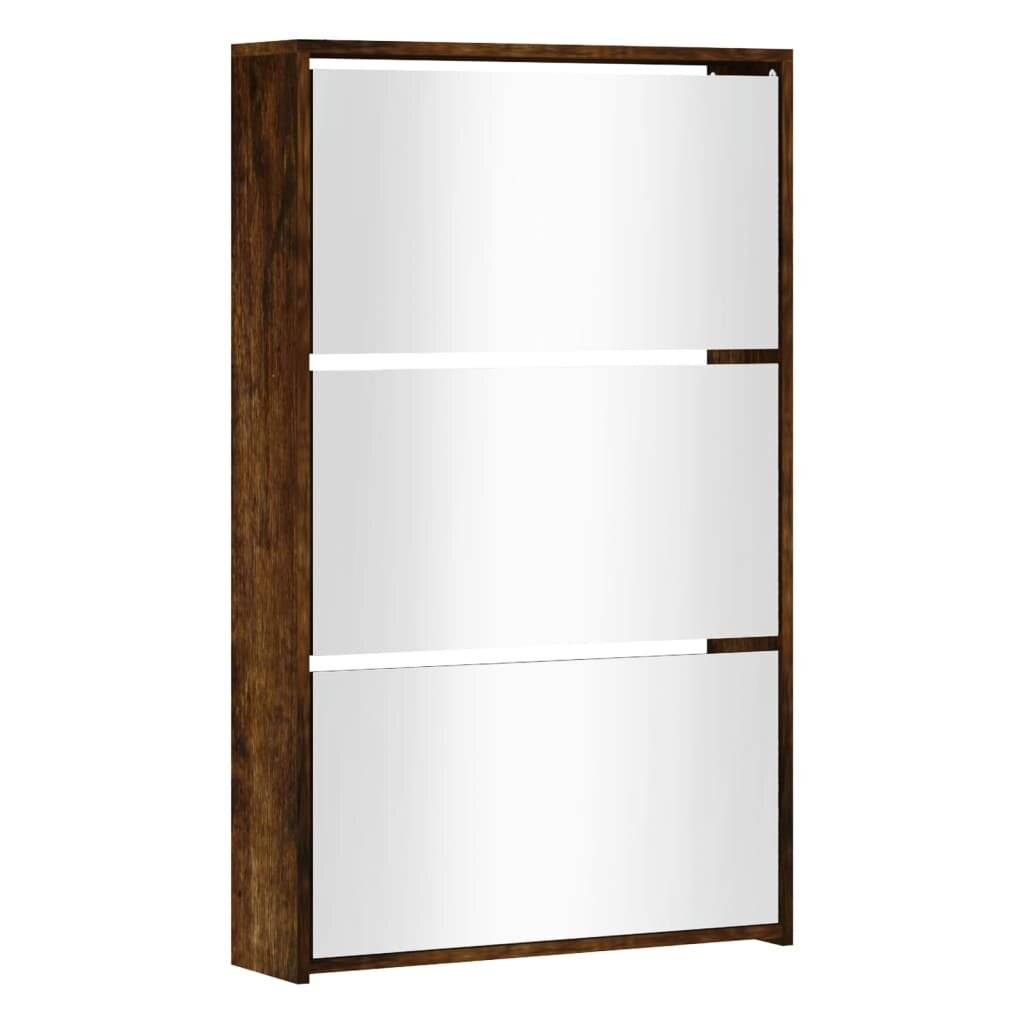 Schuhschrank mit Spiegel 3 Fächer Räuchereiche 63x17x102,5 cm-2