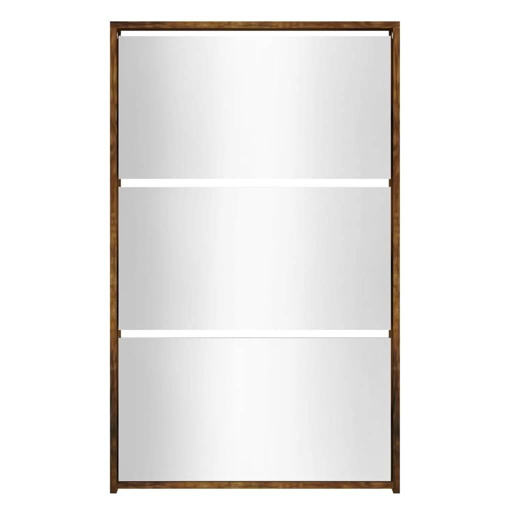 Schuhschrank mit Spiegel 3 Fächer Räuchereiche 63x17x102,5 cm-3