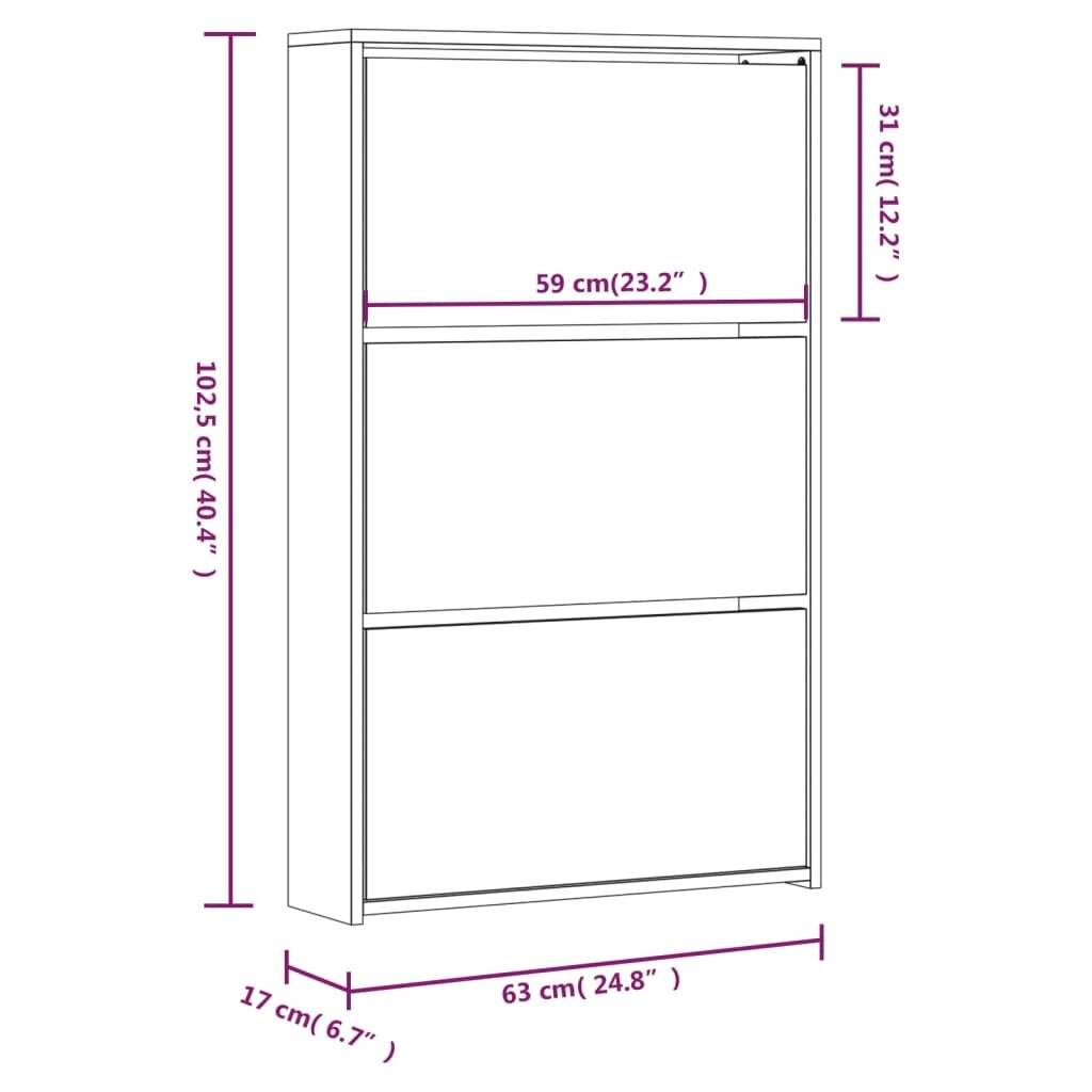 Symbolbild für Schuhschrank mit Spiegel 3 Fächer Räuchereiche 63x17x102,5 cm