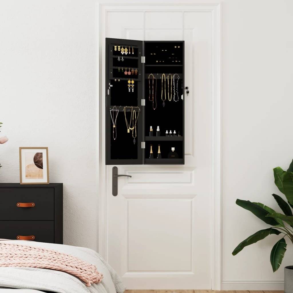 Schmuckschrank mit Spiegel Wandmontage Schwarz 30x8,5x90 cm-2
