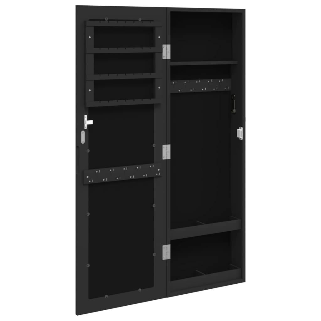 Schmuckschrank mit Spiegel Wandmontage Schwarz 30x8,5x90 cm-4