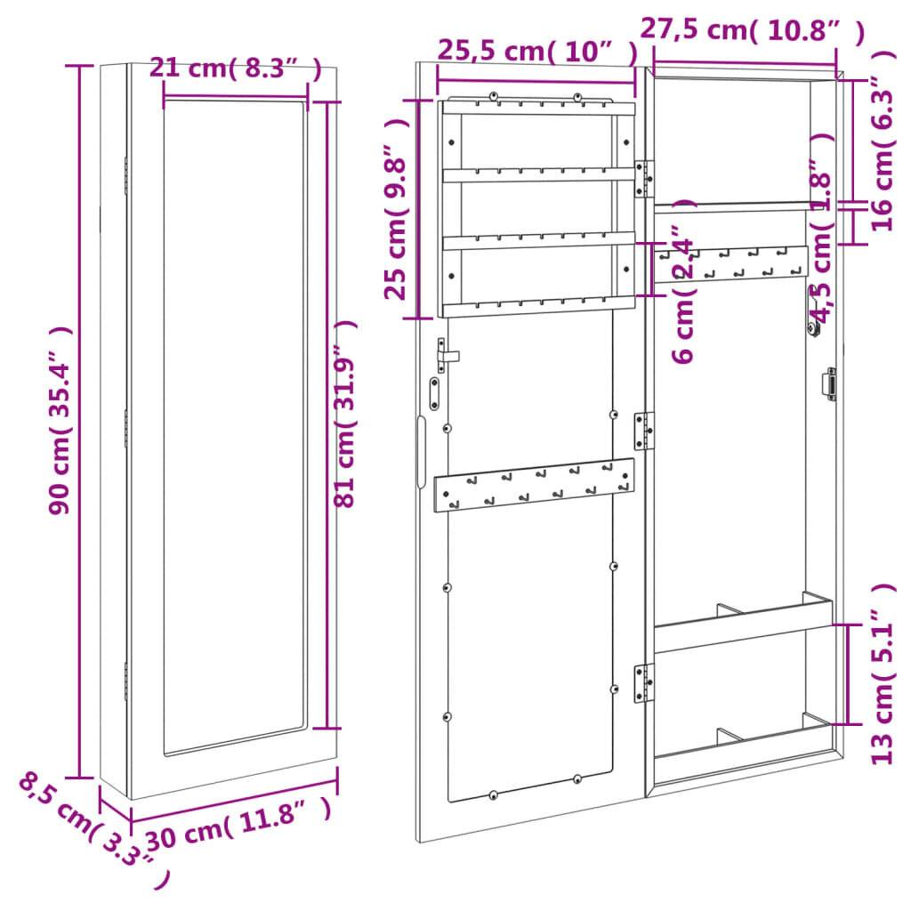 Symbolbild für Schmuckschrank mit Spiegel Wandmontage Schwarz 30x8,5x90 cm
