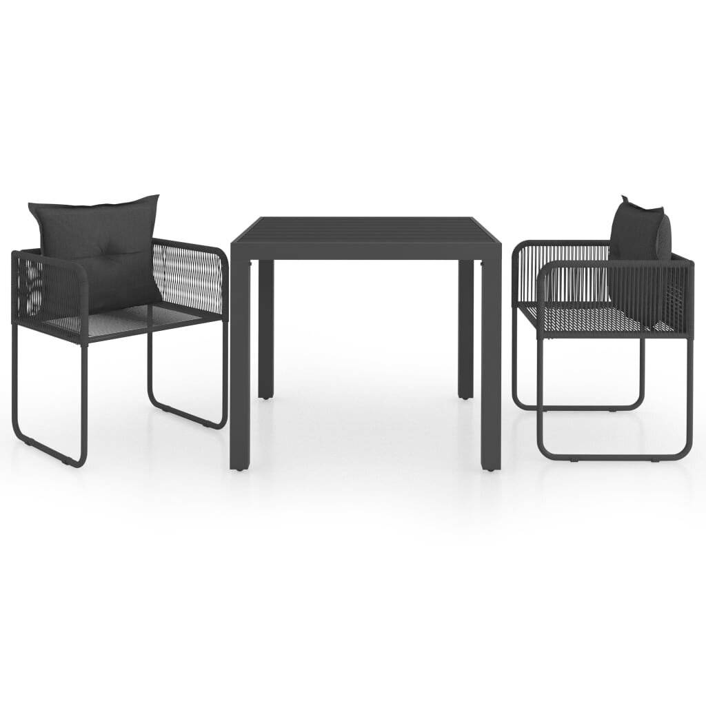 3-tlg. Garten-Essgruppe PVC Rattan Schwarz-0