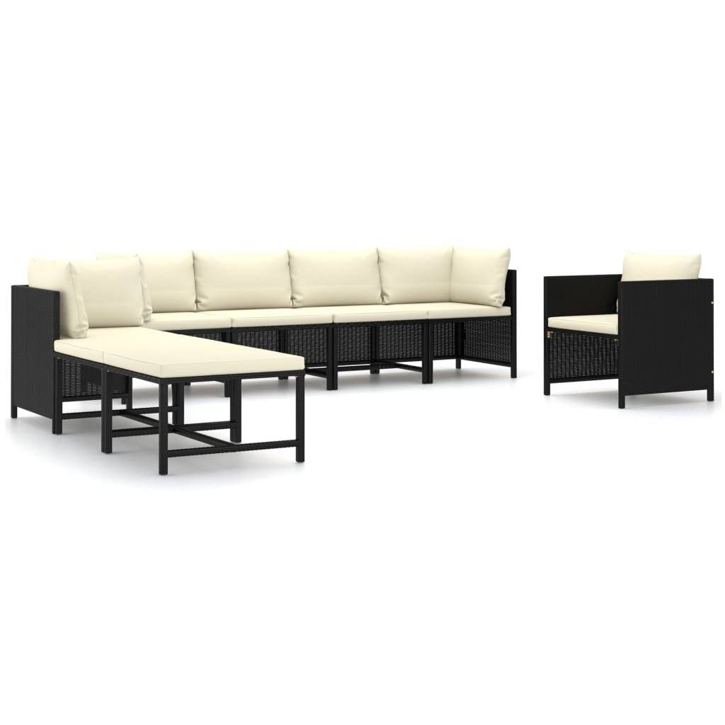 8-tlg. Garten-Lounge-Set mit Kissen Poly Rattan Schwarz-0