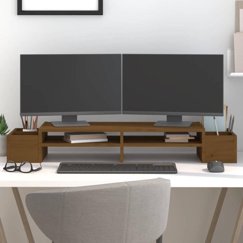 Monitorständer Honigbraun 100x27,5x15 cm Massivholz Kiefer-0