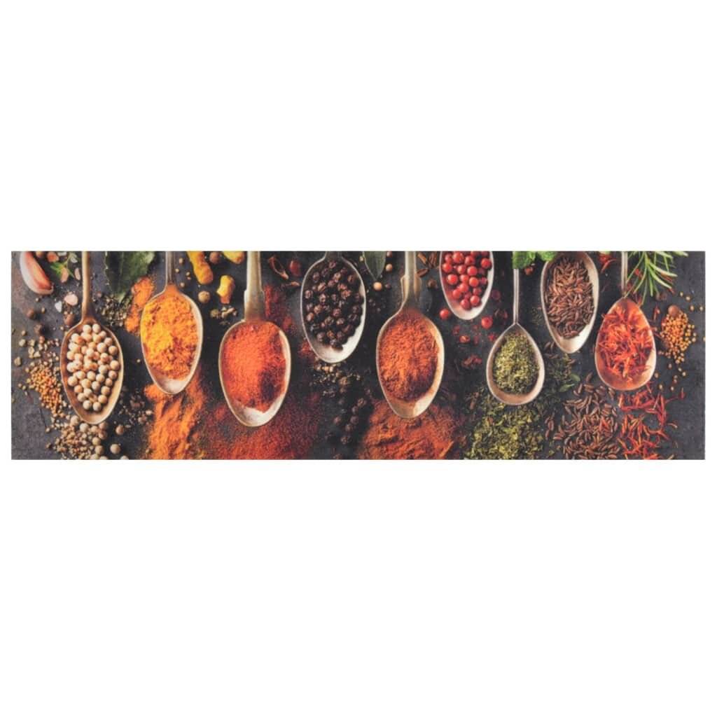 Küchenteppich Waschbar Löffel & Gewürze 45x150 cm Samt-1