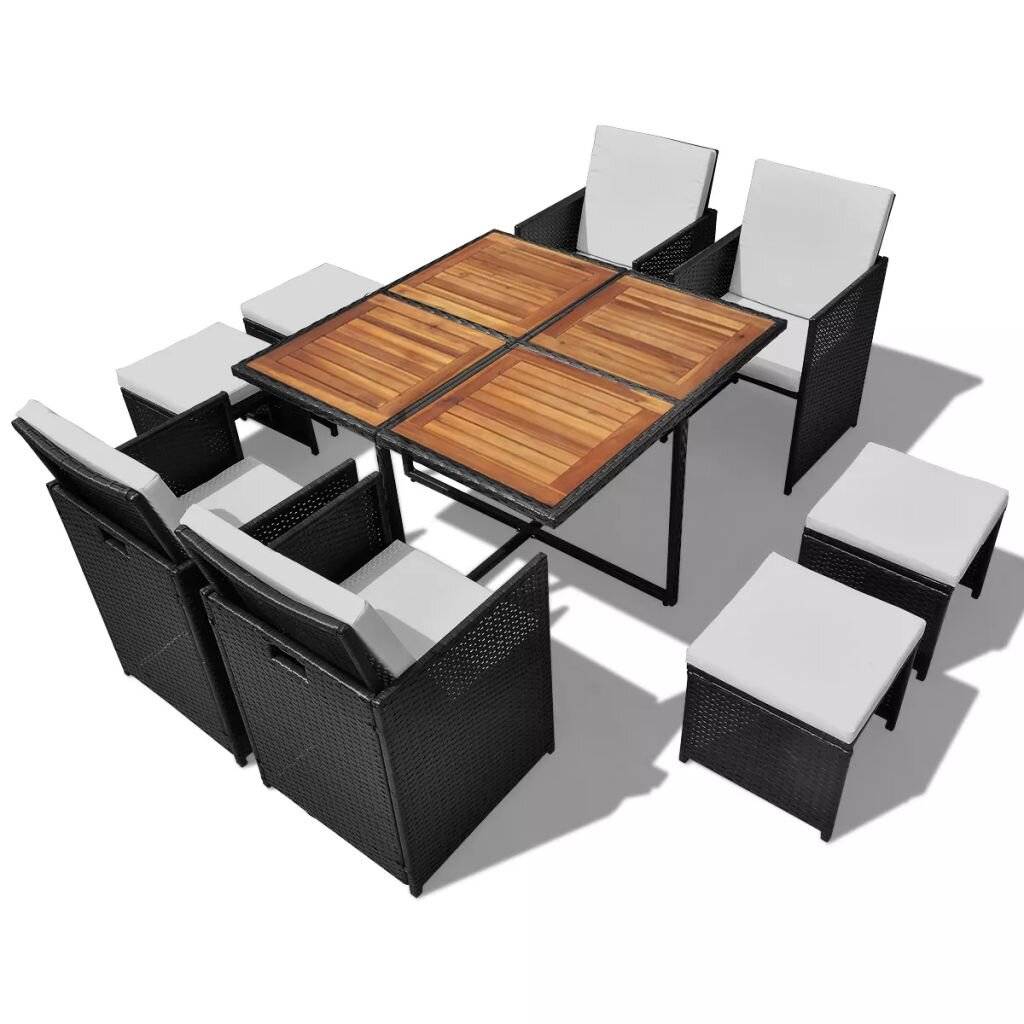 9-tlg. Garten-Essgruppe Poly Rattan Akazienholz Schwarz-0