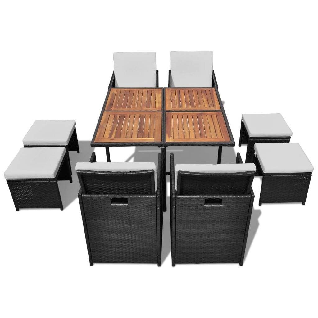 9-tlg. Garten-Essgruppe Poly Rattan Akazienholz Schwarz-2