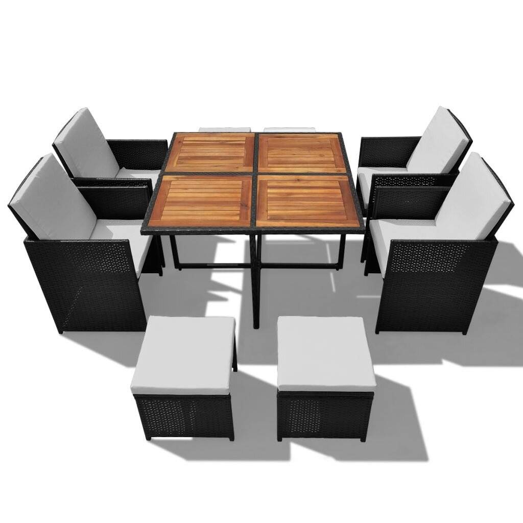 9-tlg. Garten-Essgruppe Poly Rattan Akazienholz Schwarz-3