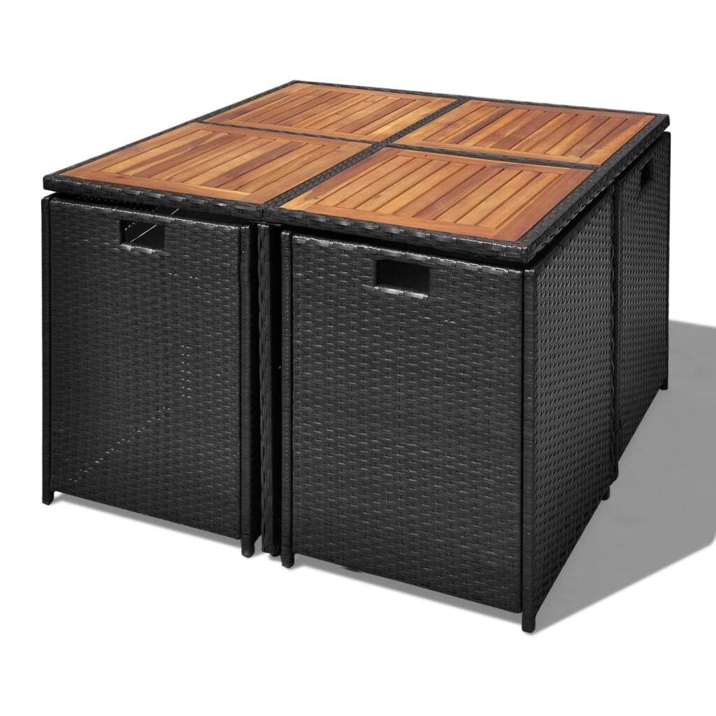 9-tlg. Garten-Essgruppe Poly Rattan Akazienholz Schwarz-4