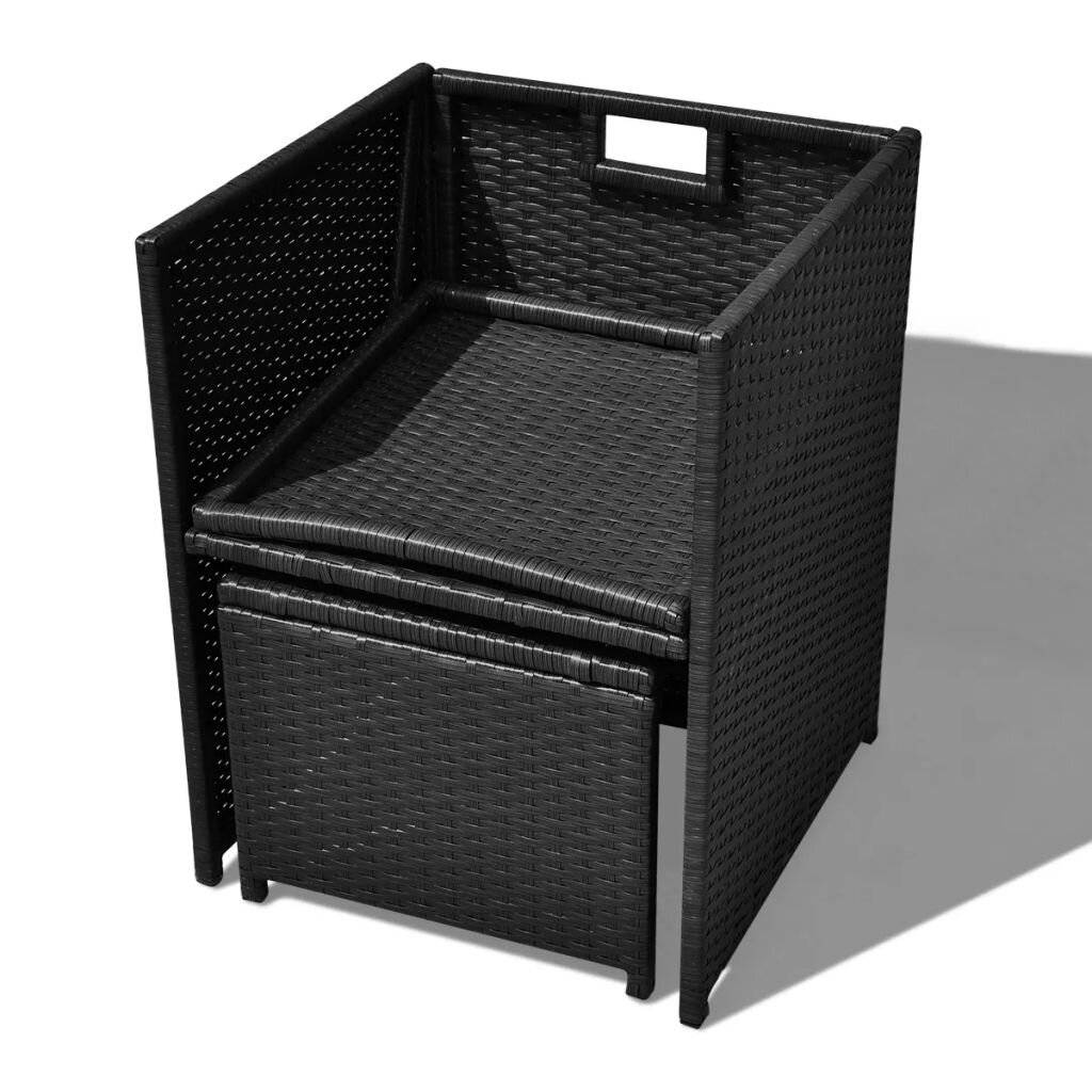 Symbolbild für 9-tlg. Garten-Essgruppe Poly Rattan Akazienholz Schwarz