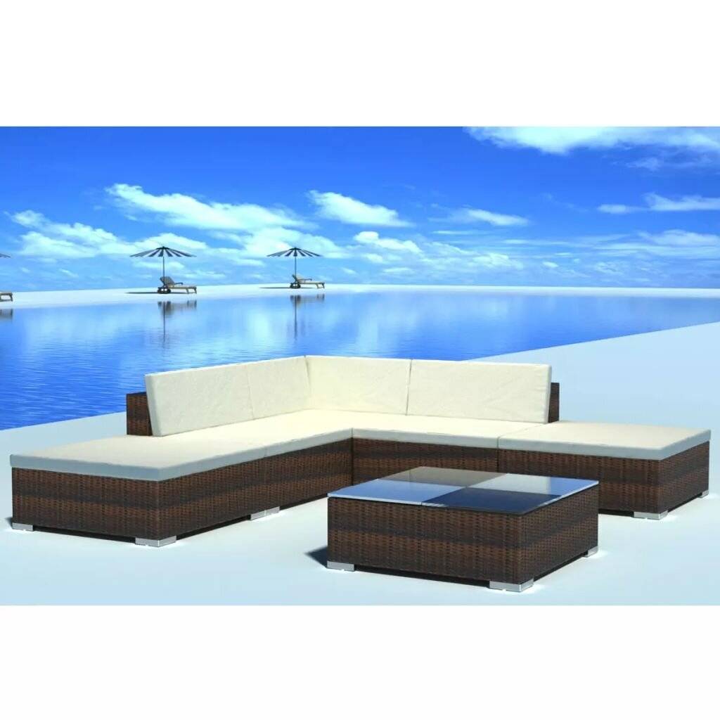 6-tlg. Garten-Lounge-Set mit Auflagen Poly Rattan Braun-0