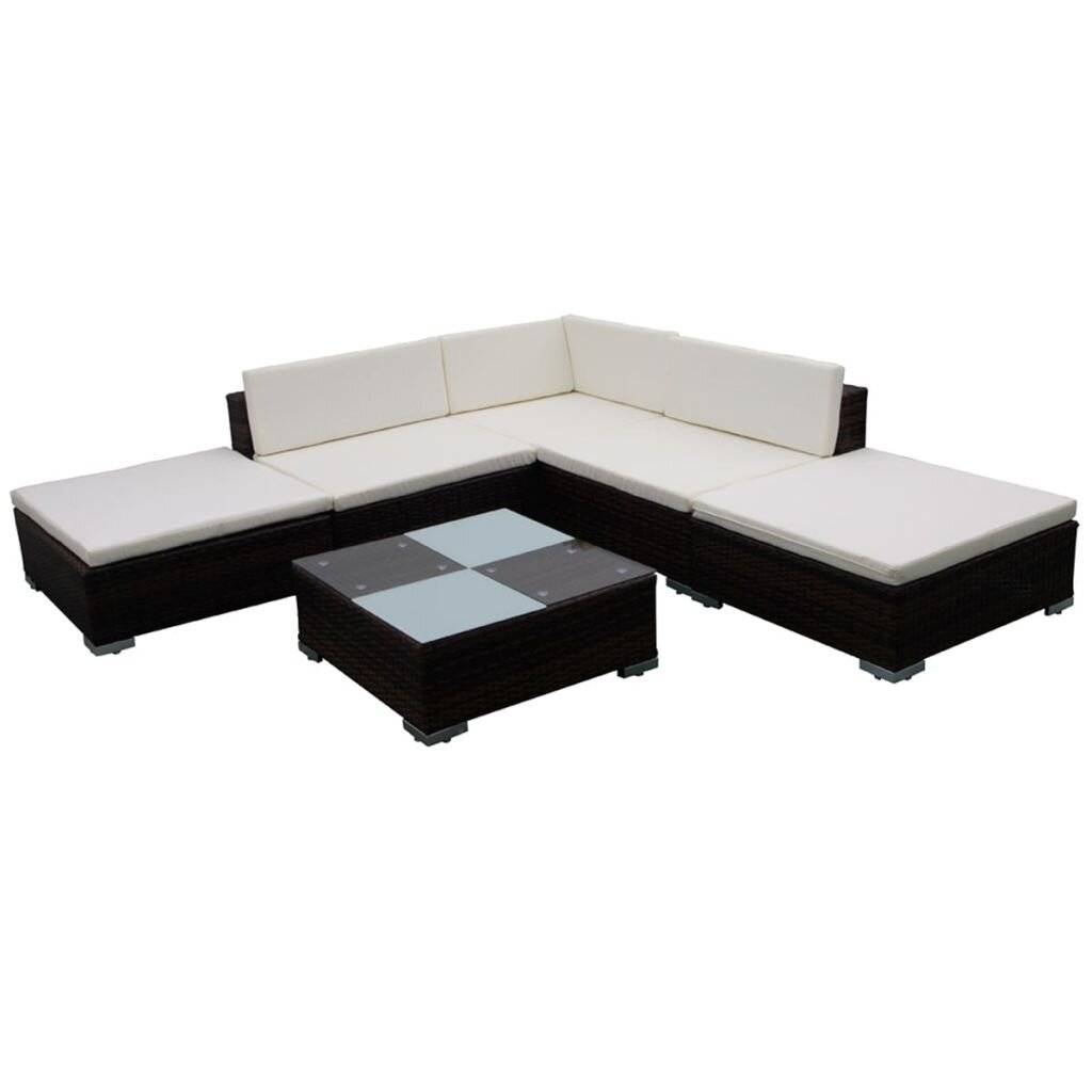 6-tlg. Garten-Lounge-Set mit Auflagen Poly Rattan Braun-1