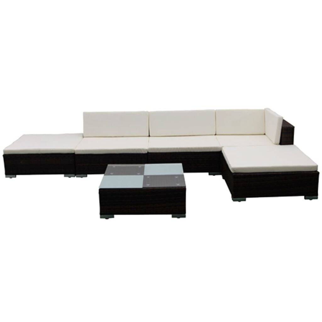 6-tlg. Garten-Lounge-Set mit Auflagen Poly Rattan Braun-4