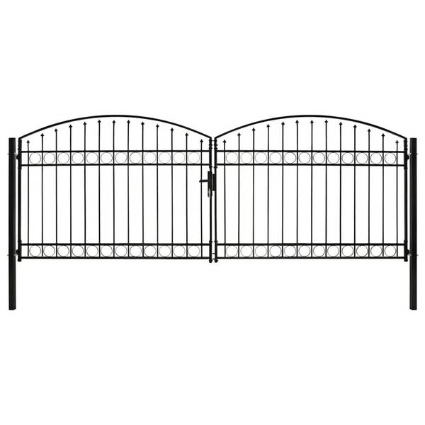 Zauntor Doppelflügel Gewölbte Spitze Stahl 400 x 150 cm Schwarz