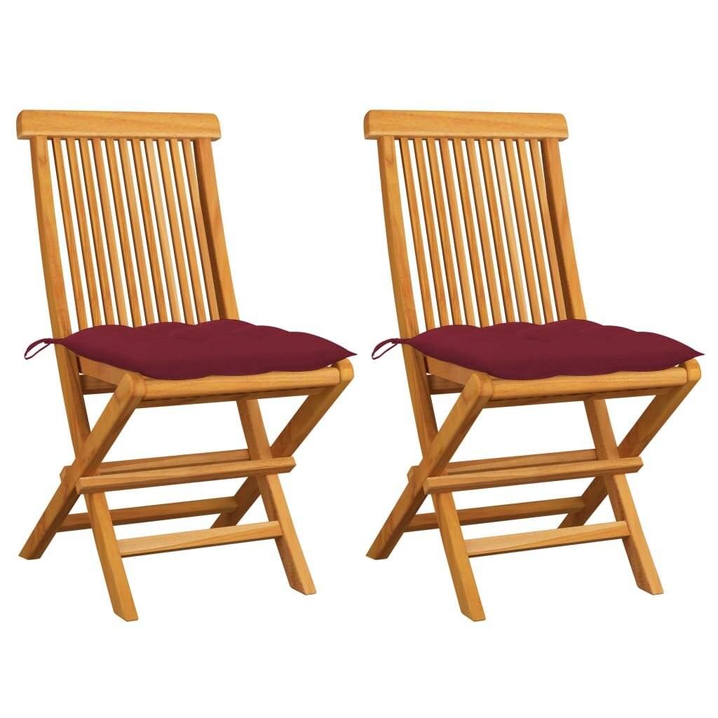 Gartenstühle mit Weinroten Kissen 2 Stk. Massivholz Teak-0