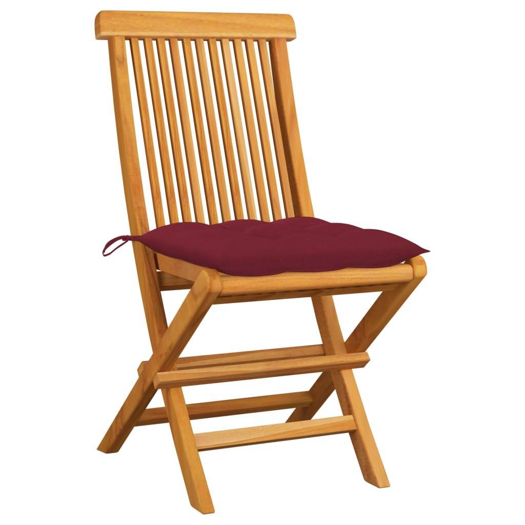 Gartenstühle mit Weinroten Kissen 2 Stk. Massivholz Teak-4