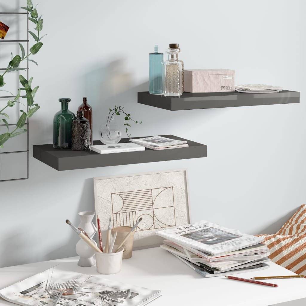 Schwebende Wandregale 2 Stk. Hochglanz-Grau 50x23x3,8cm MDF