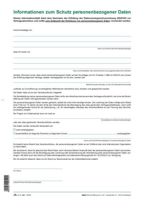 Informationsblatt -Informationen zum Schutz personenbezogener Daten A4-1