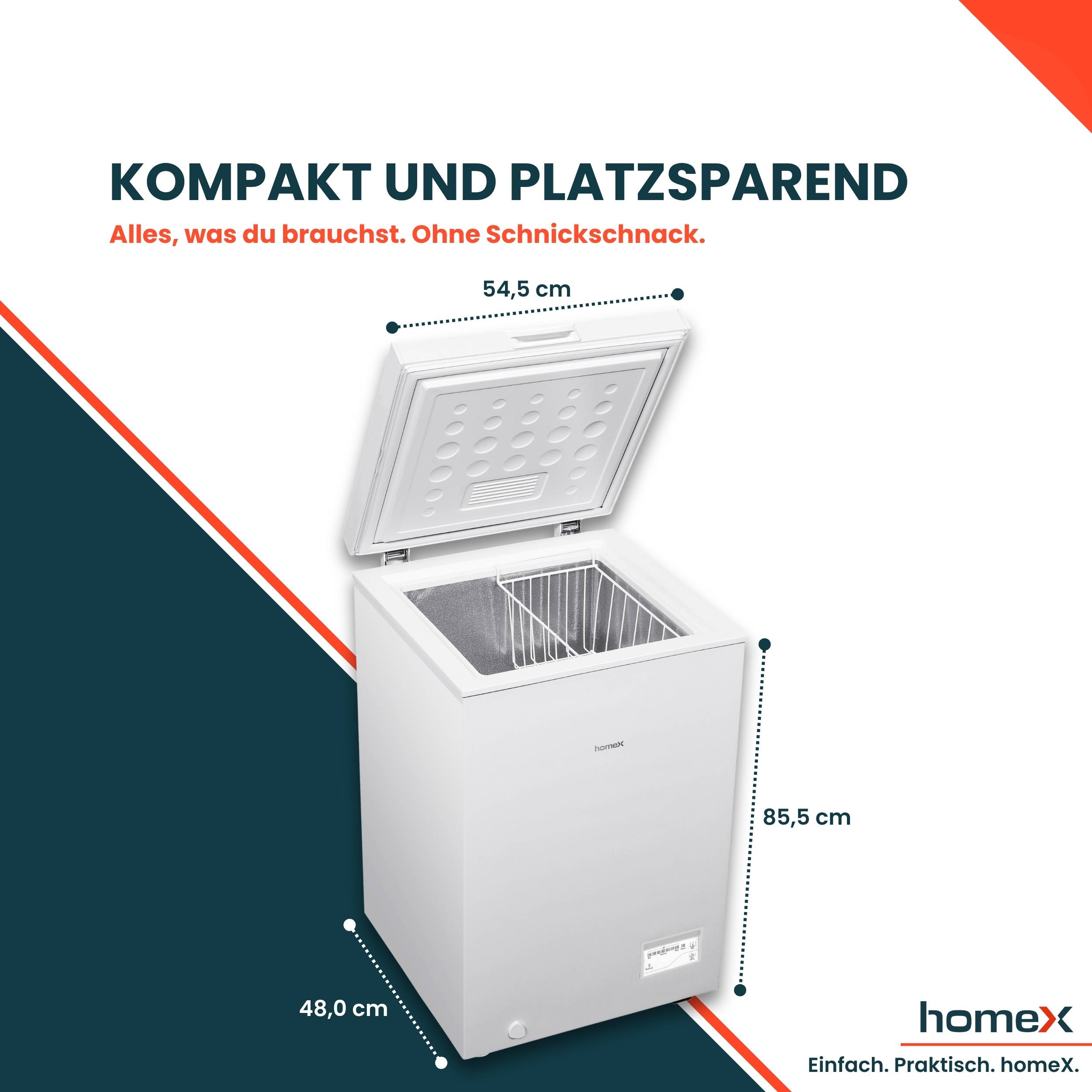 homeX FT0981-W Gefriertruhe, Tiefkühltruhe klein - 98 Liter Nutzinhalt, 4-Sterne Gefrieren, Kühltruhe, leise 38 dB-3