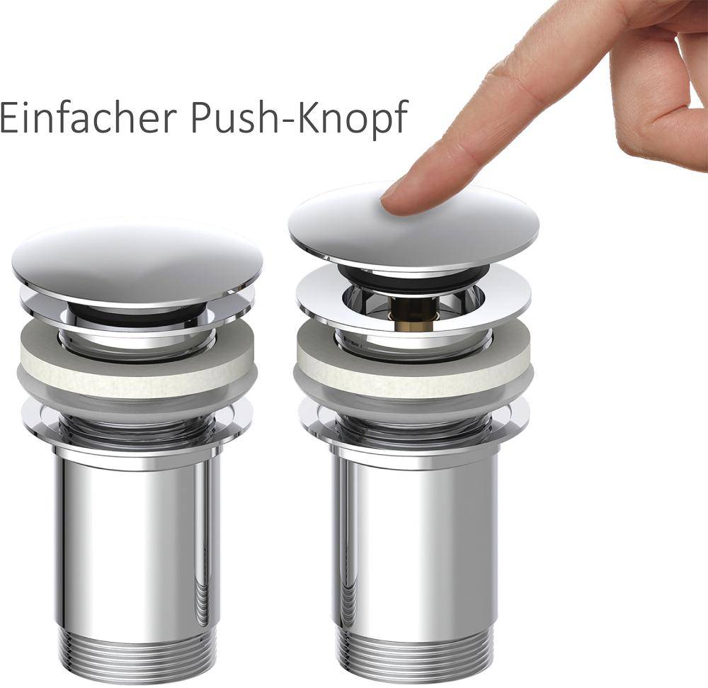 Druckknopf-Ablaufventil mit Überlauf, Chrom, 1 1/4"-4