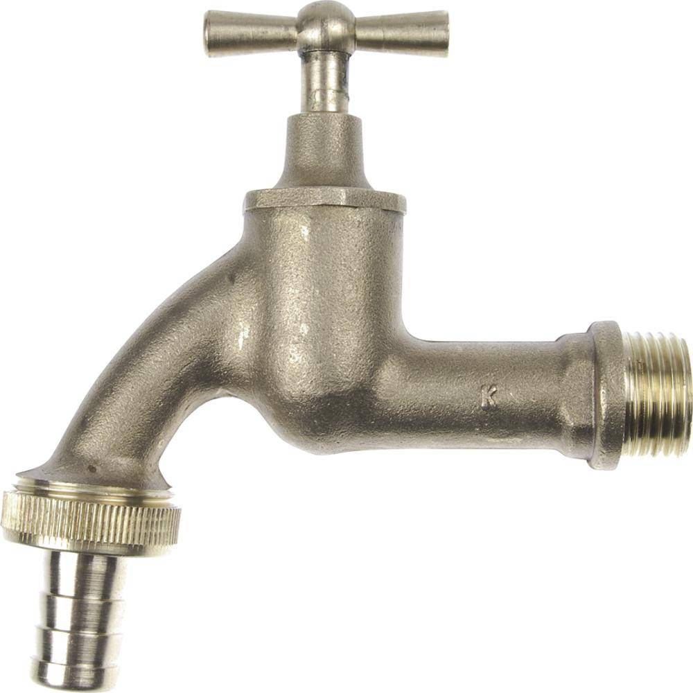 MS Auslaufventil Knebelgriff,blank matt, 1/2"AG x 3/4"AG x 1/2"T-0