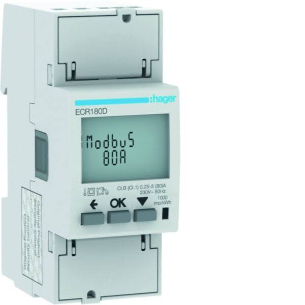HAG ECR180D Energiezähler 1phasig, direkt 80A, 2M, MODBUS, MID-0