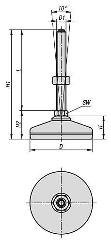 STELLFUß, FORM:A 1/2-13X100, D=40, EDELSTAHL 1.4301, KOMP:GUMMI-1