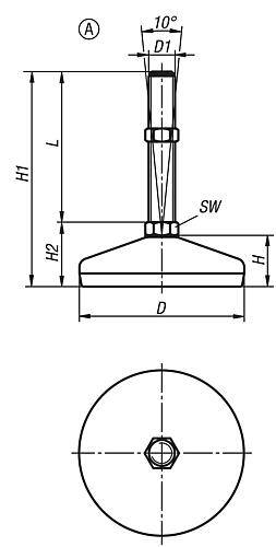 STELLFUß, FORM:A M10X50, D=40, EDELSTAHL, KOMP:GUMMI-1