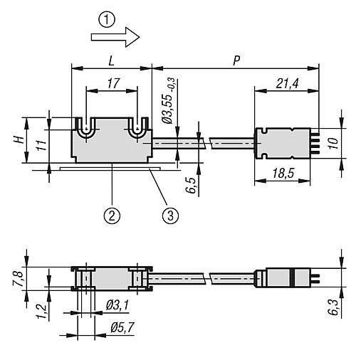 MAGNETSENSOR MINIATURBAUFORM 26,7X15, P=2000, ALUMINIUM-1